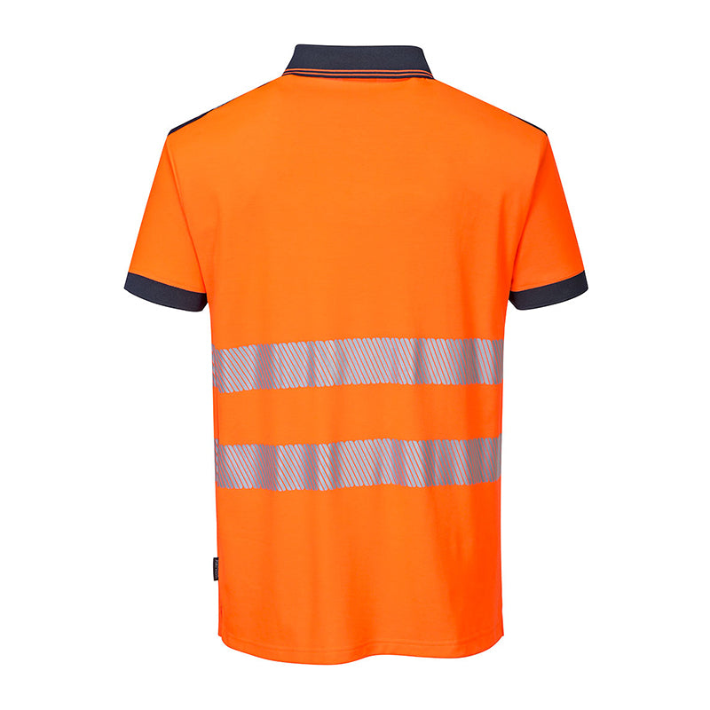 PORTWEST HI-VIS COTTON COMFORT POLOSHIRT KURZARM ORANGE/MARINE