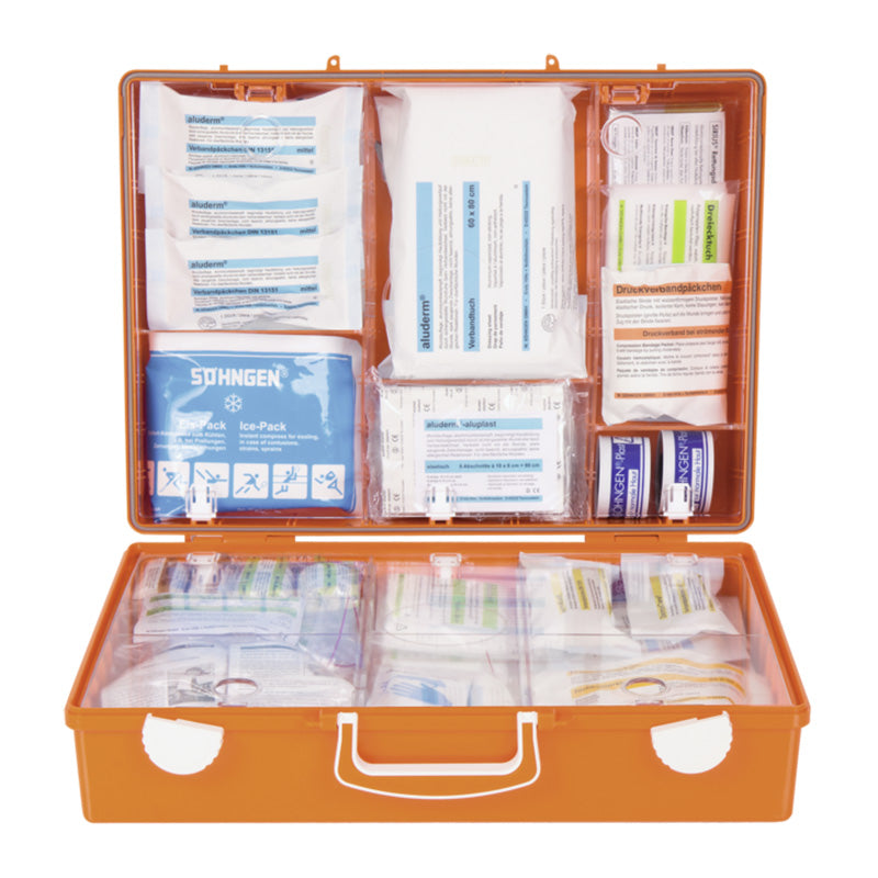 ERSTE HILFE KOFFER MT-CD INDUSTRY NORM FÜLLUNG NACH DIN 13169 ABS ORANGE. DIM. 400 x 300 x 150 MM