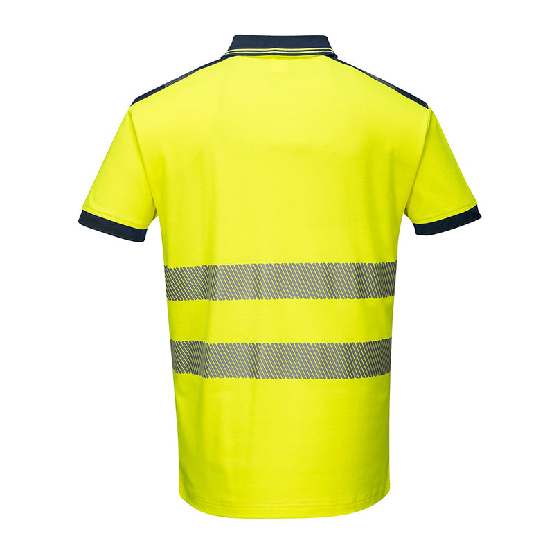 PORTWEST HI-VIS COTTON COMFORT POLOSHIRT KURZARM GELB/MARINE