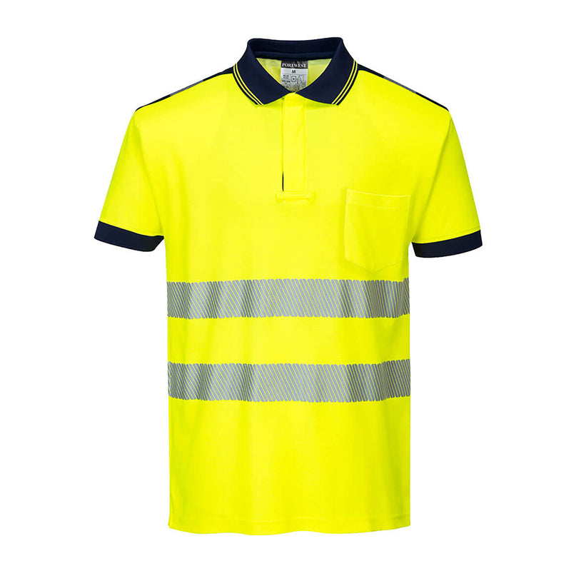 PORTWEST HI-VIS COTTON COMFORT POLOSHIRT KURZARM GELB/MARINE