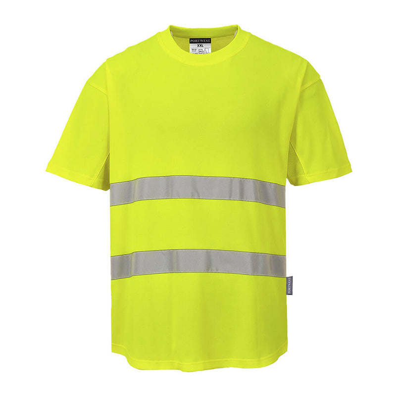 PORTWEST HI-VIS COTTON COMFORT T-SHIRT MIT MESHEINSATZ KURZARM GELB