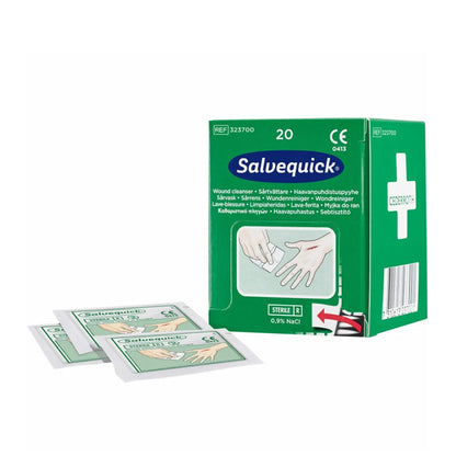 SALVEQUICK® WUNDREINIGER KARTON MIT 20 TÜCHERN EINZELN EINGESIEGELT