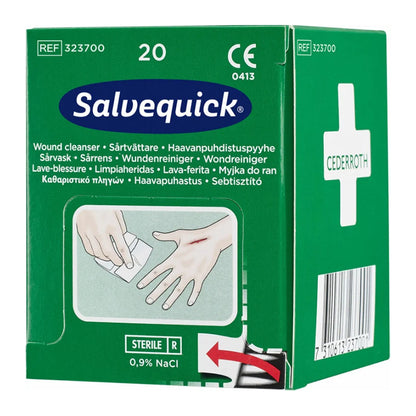 SALVEQUICK® WUNDREINIGER KARTON MIT 20 TÜCHERN EINZELN EINGESIEGELT